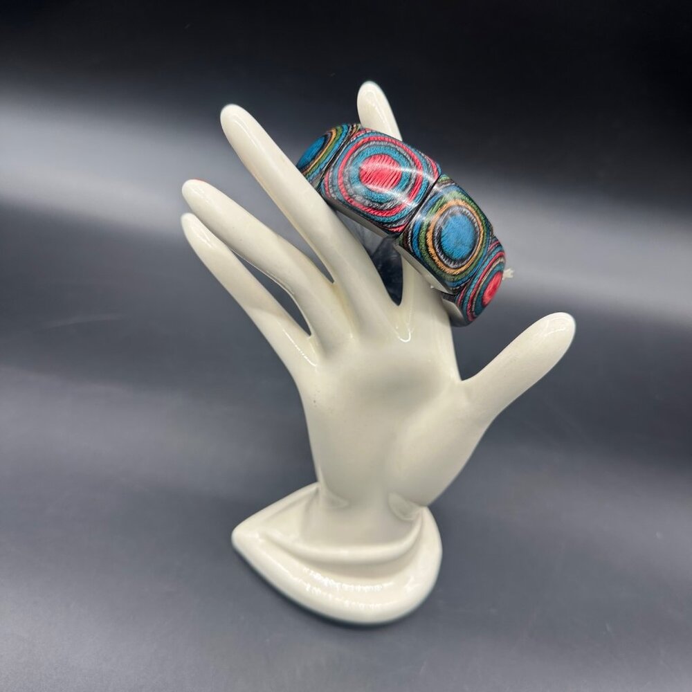 Wooden Stretch Bracelet Hand Carved Colorful Dymond Wood B Merry Alaska Boho